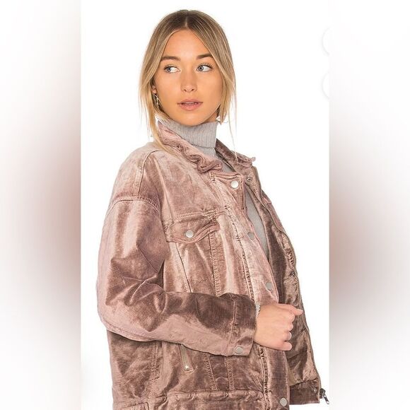 Free People Velvet Trucker Zip Up Snap Button Jacket Mauve XS/S - Picture 15 of 16
